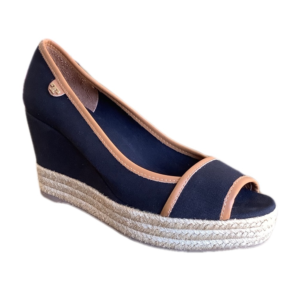 XX SOLD XX Tory Burch Black and Tan wedge|Tory Burch peep toe espadrille - Picture 3 of 5
